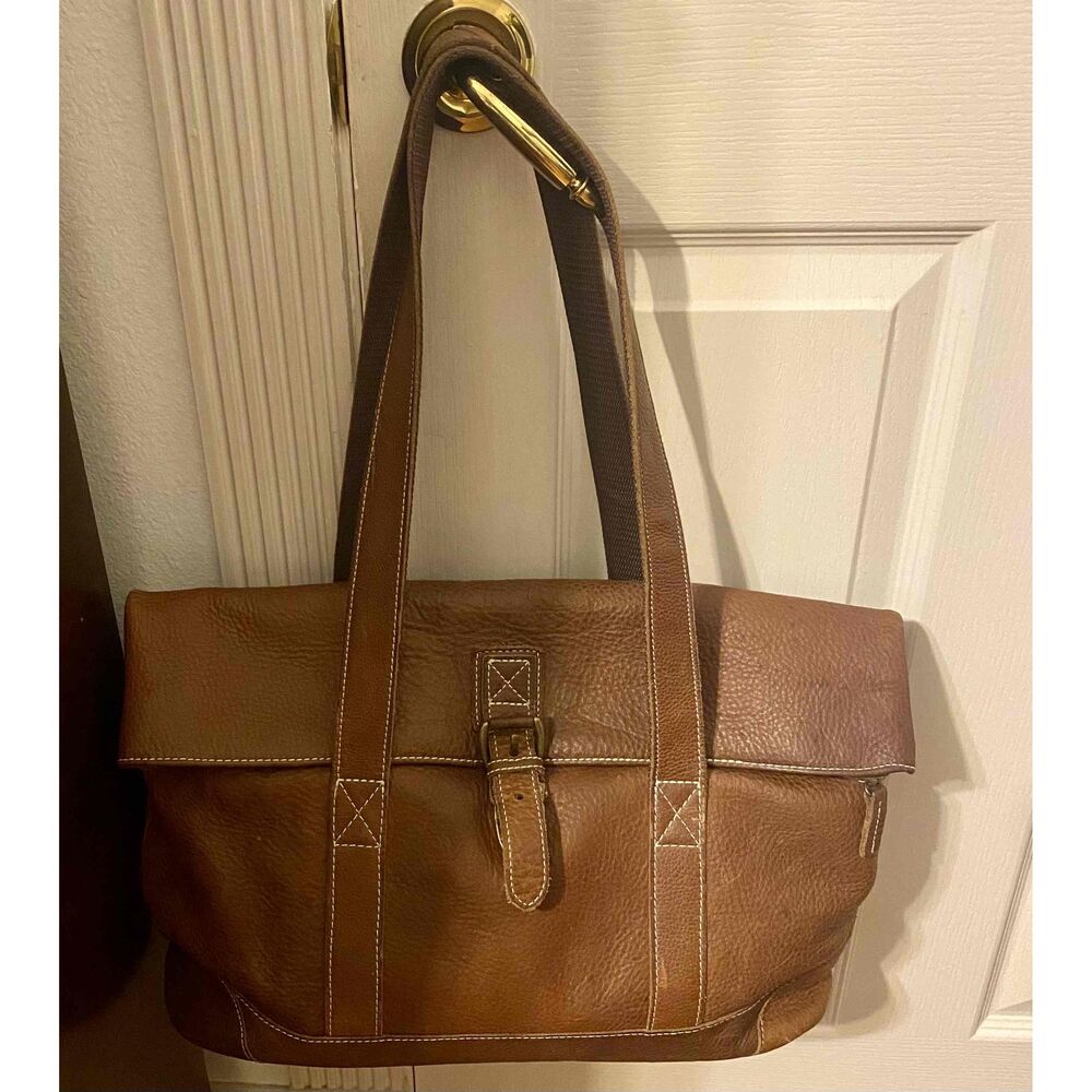 LL Bean Brown Leather Adjustable Strap Messenger Bag Size Large